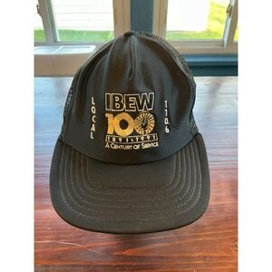 Vintage IBEW 1106‎ Trucker Hat Men Black Embroidered Adjustable Snapback Cap